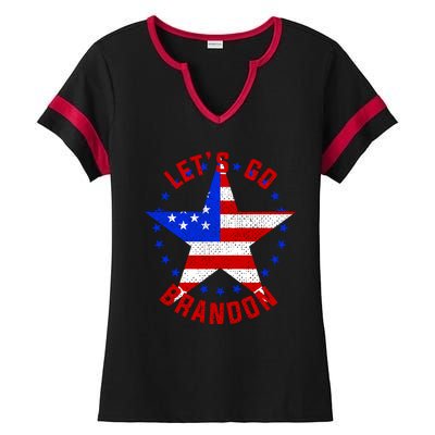 Lets Go Brandon LGB FBJ USA Star Flag Ladies Halftime Notch Neck Tee