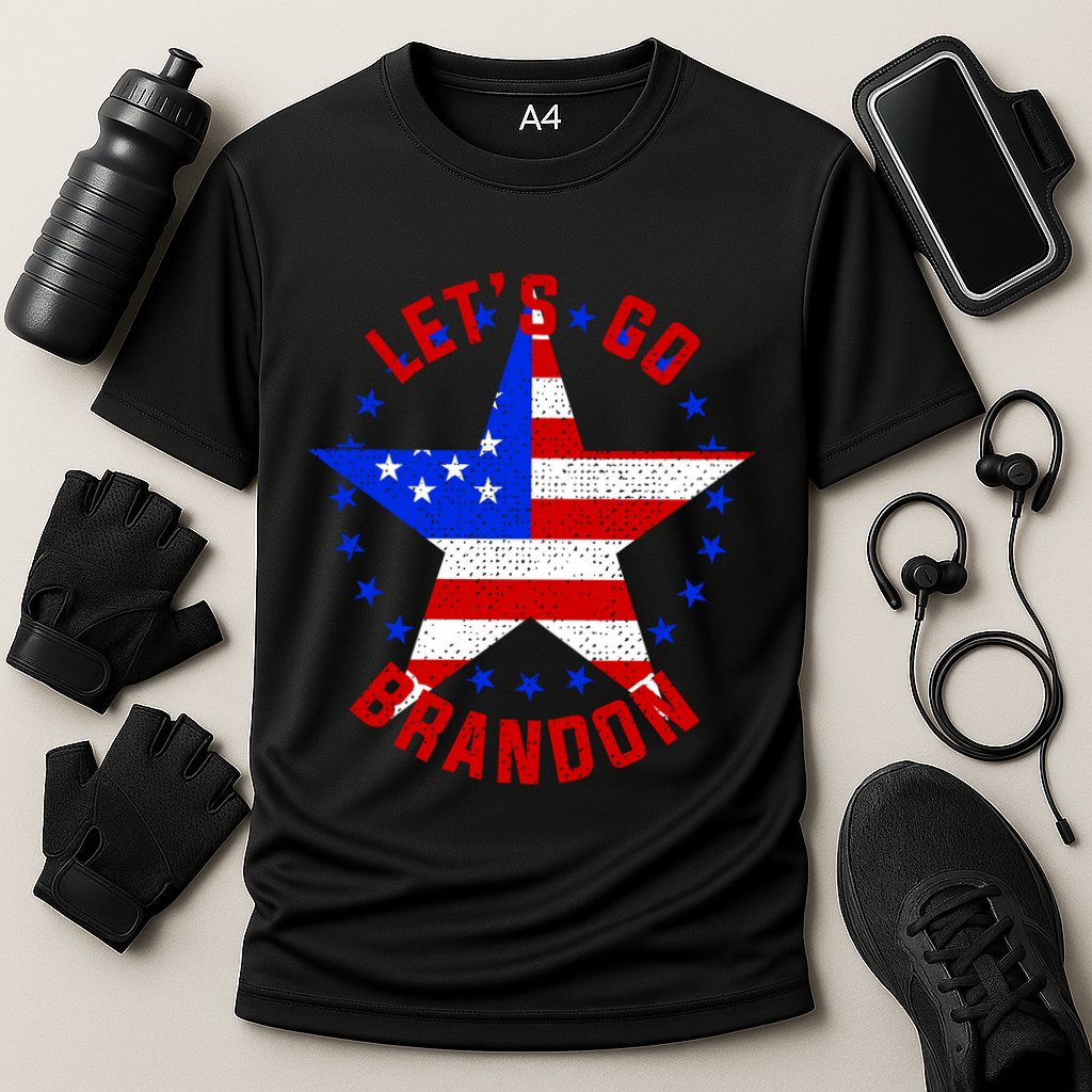 Lets Go Brandon LGB FBJ USA Star Flag Cooling Performance Crew T-Shirt