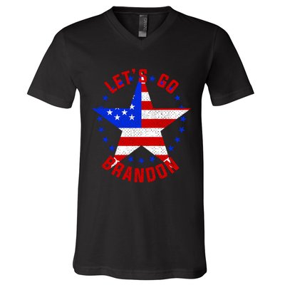 Lets Go Brandon LGB FBJ USA Star Flag V-Neck T-Shirt