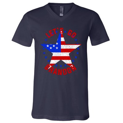 Lets Go Brandon LGB FBJ USA Star Flag V-Neck T-Shirt