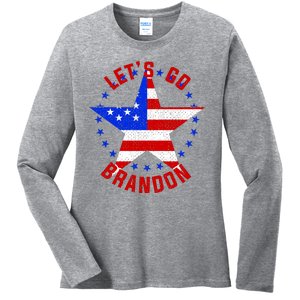 Lets Go Brandon LGB FBJ USA Star Flag Ladies Long Sleeve Shirt