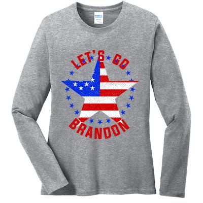 Lets Go Brandon LGB FBJ USA Star Flag Ladies Long Sleeve Shirt