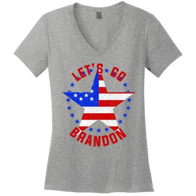 Lets Go Brandon LGB FBJ USA Star Flag Women's V-Neck T-Shirt