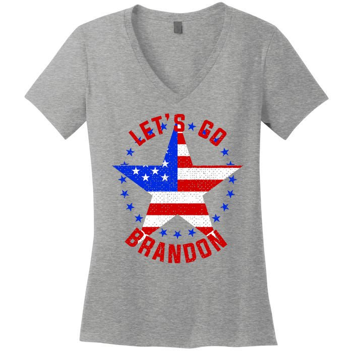 Lets Go Brandon LGB FBJ USA Star Flag Women's V-Neck T-Shirt