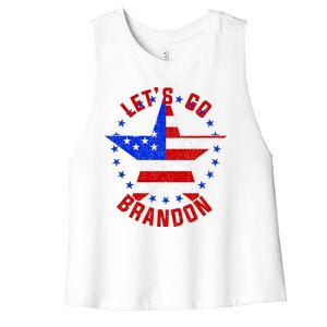 Lets Go Brandon LGB FBJ USA Star Flag Women's Racerback Cropped Tank