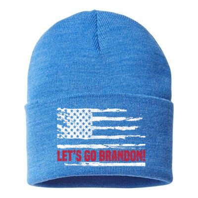 LetS Go Brandon Joe Biden Chant Impeach Biden Usa Flag Meaningful Gift Sustainable Knit Beanie