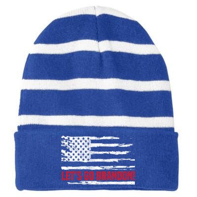 LetS Go Brandon Joe Biden Chant Impeach Biden Usa Flag Meaningful Gift Striped Beanie with Solid Band