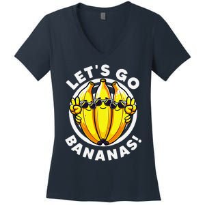 Lets Go Bananas Cute Yellow Banana Lover Fruit Funny Bananas Women's V-Neck T-Shirt