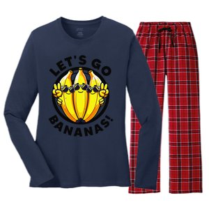 Lets Go Bananas Cute Yellow Banana Lover Fruit Funny Bananas Women's Long Sleeve Flannel Pajama Set 