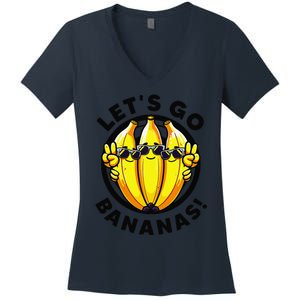 Lets Go Bananas Cute Yellow Banana Lover Fruit Funny Bananas Women's V-Neck T-Shirt