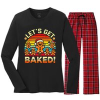 LetS Get Baked Gingerbread Man Christmas Backing Cookie Women's Long Sleeve Flannel Pajama Set 