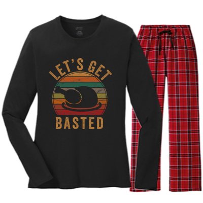 LetS Get Basted Thanksgiving Gifts Costume Leg Turkey Day Women's Long Sleeve Flannel Pajama Set 