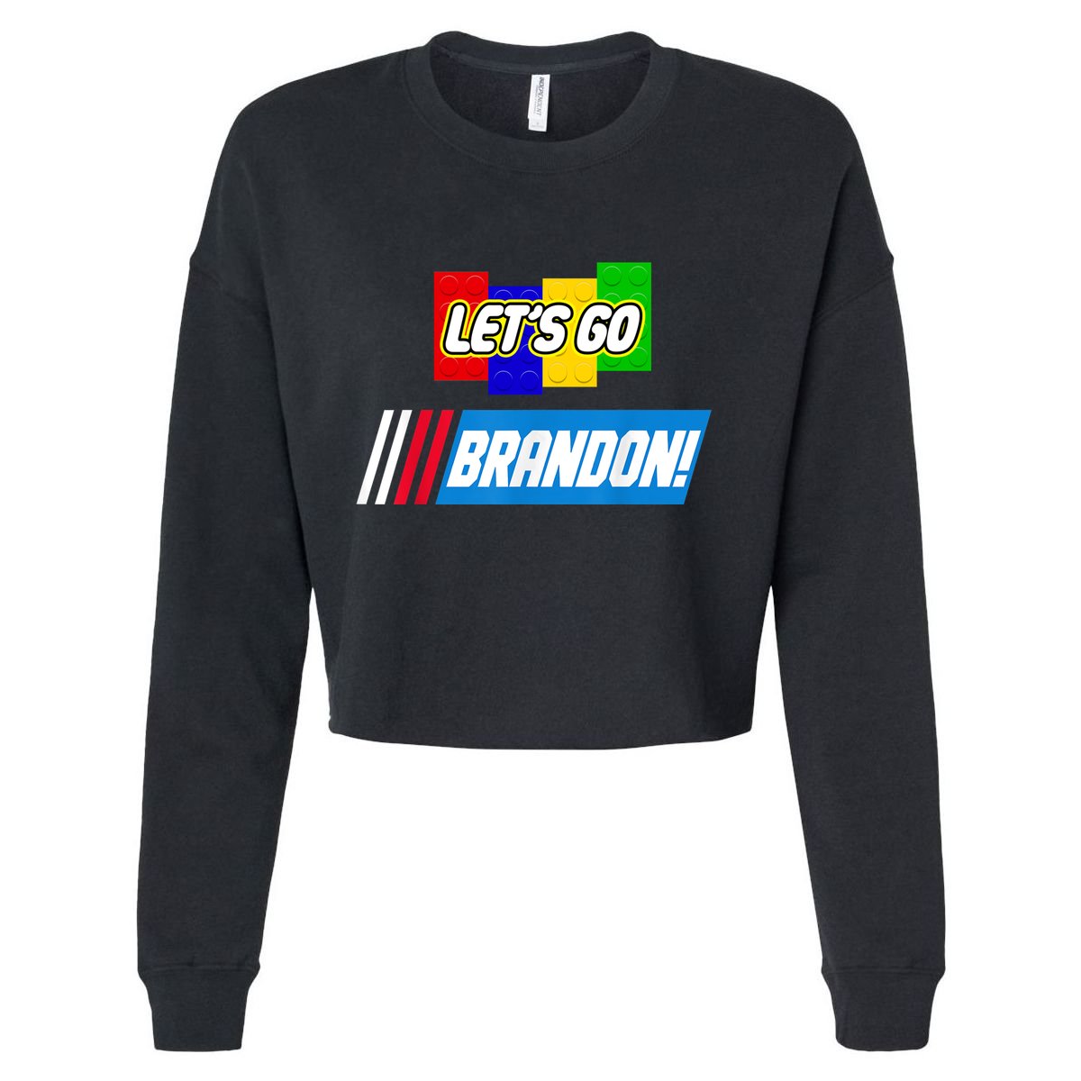 Let's Go Brandon Racing Biden Chant Spoof Logo Cropped Pullover Crew