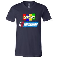 Let's Go Brandon Racing Biden Chant Spoof Logo V-Neck T-Shirt