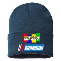 Let's Go Brandon Racing Biden Chant Spoof Logo Sustainable Knit Beanie