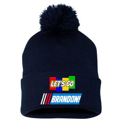 Let's Go Brandon Racing Biden Chant Spoof Logo Pom Pom 12in Knit Beanie