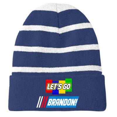 Let's Go Brandon Racing Biden Chant Spoof Logo Striped Beanie with Solid Band