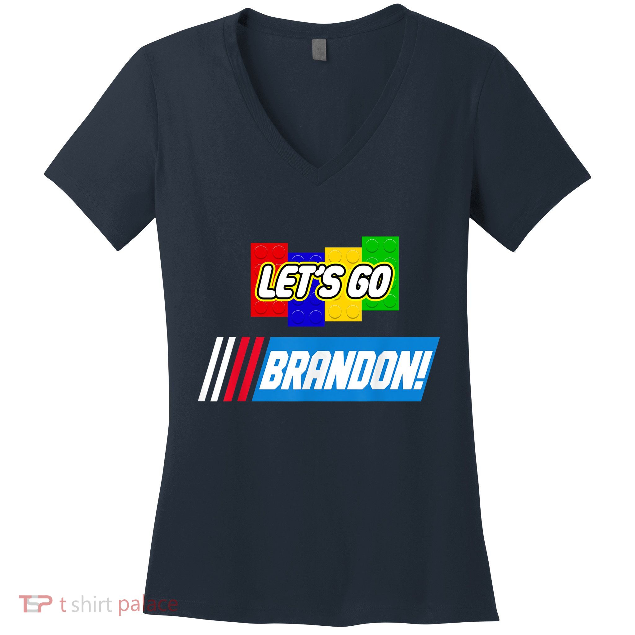 Let's Go Brandon Racing Biden Chant Spoof Logo Women's V-Neck T-Shirt