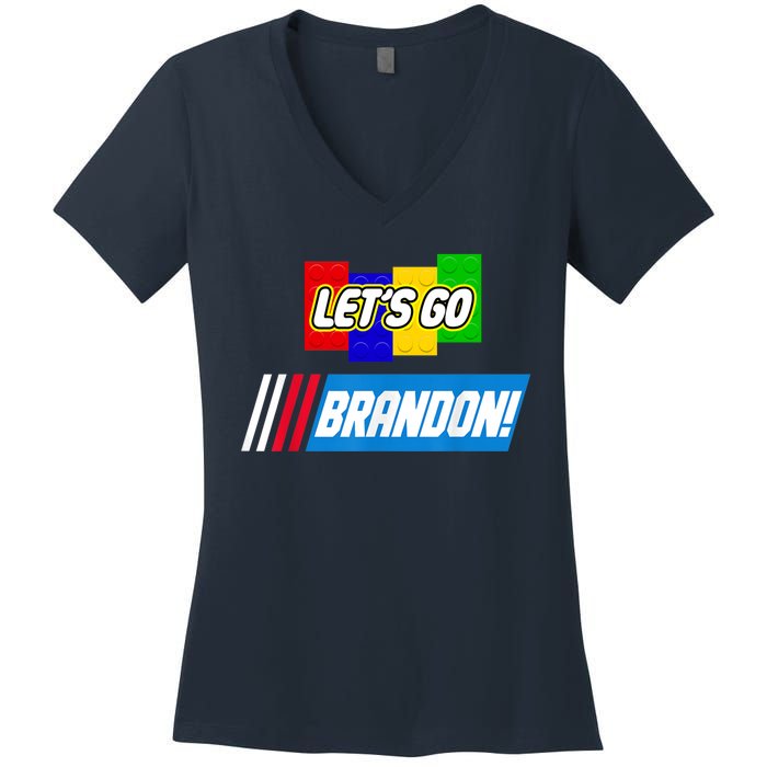 Let's Go Brandon Racing Biden Chant Spoof Logo Women's V-Neck T-Shirt