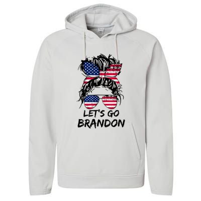 Let's Go Brandon Messy Bun America Flag Performance Fleece Hoodie