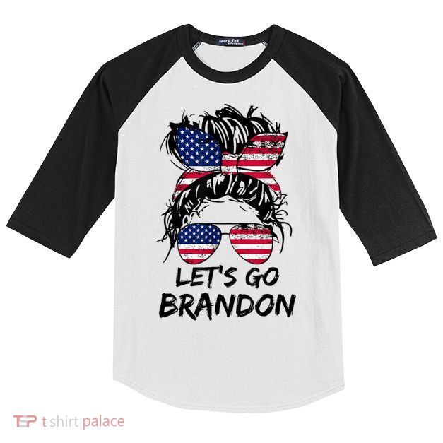 Let's Go Brandon Messy Bun America Flag Kids Colorblock Raglan Jersey