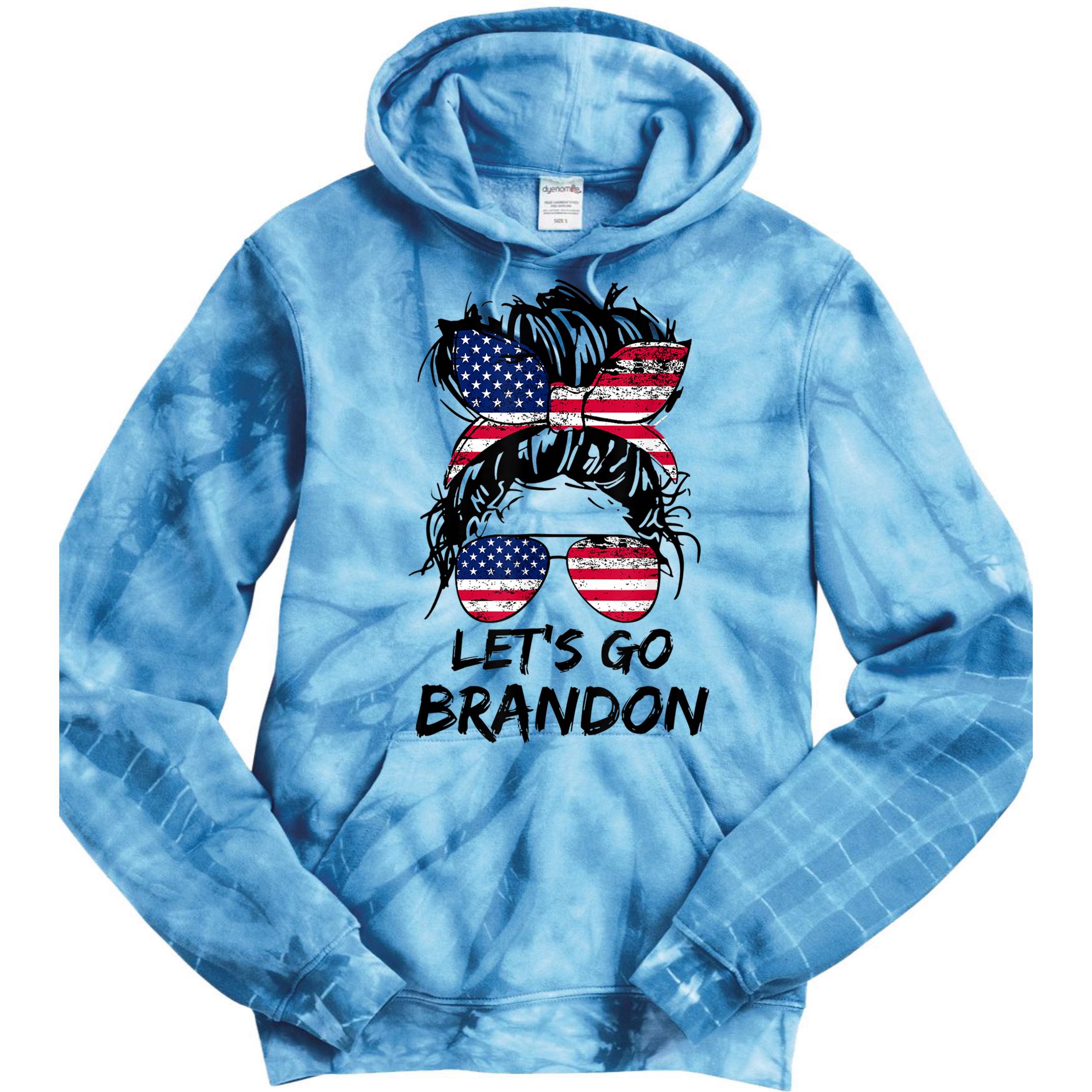 Let's Go Brandon Messy Bun America Flag Tie Dye Hoodie