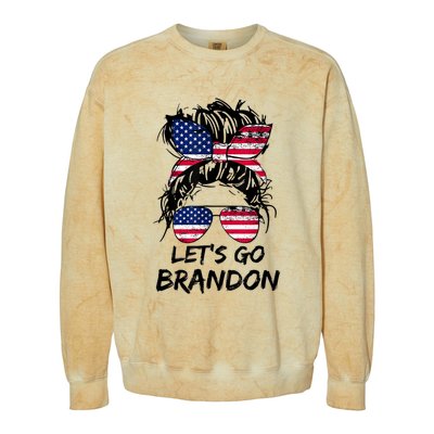 Let's Go Brandon Messy Bun America Flag Colorblast Crewneck Sweatshirt