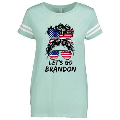 Let's Go Brandon Messy Bun America Flag Enza Ladies Jersey Football T-Shirt