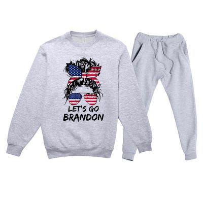 Let's Go Brandon Messy Bun America Flag Premium Crewneck Sweatsuit Set