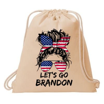 Let's Go Brandon Messy Bun America Flag Drawstring Bag