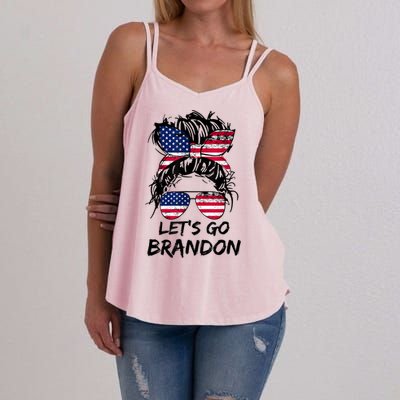 Let's Go Brandon Messy Bun America Flag Women's Strappy Tank