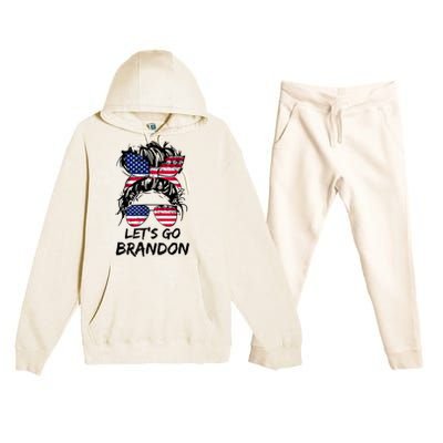 Let's Go Brandon Messy Bun America Flag Premium Hooded Sweatsuit Set