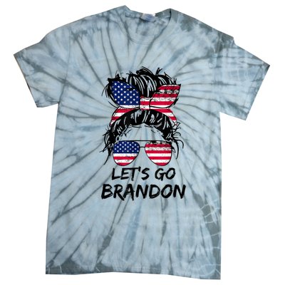 Let's Go Brandon Messy Bun America Flag Tie-Dye T-Shirt