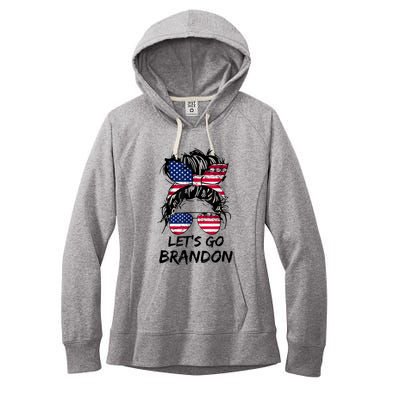 Let's Go Brandon Messy Bun America Flag Women's Fleece Hoodie