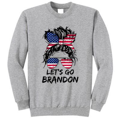 Let's Go Brandon Messy Bun America Flag Tall Sweatshirt