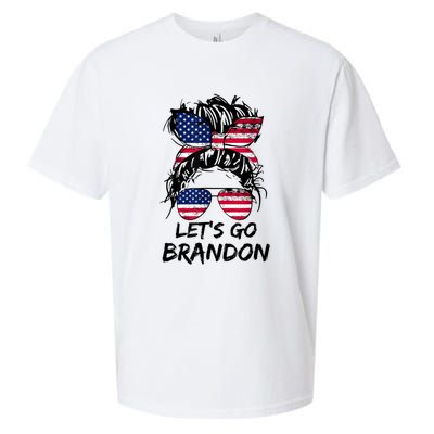 Let's Go Brandon Messy Bun America Flag Sueded Cloud Jersey T-Shirt