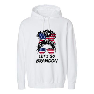 Let's Go Brandon Messy Bun America Flag Garment-Dyed Fleece Hoodie