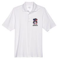 Let's Go Brandon Messy Bun America Flag Men's Origin Performance Pique Polo