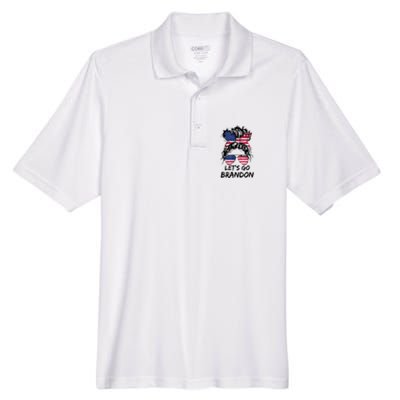 Let's Go Brandon Messy Bun America Flag Men's Origin Performance Pique Polo