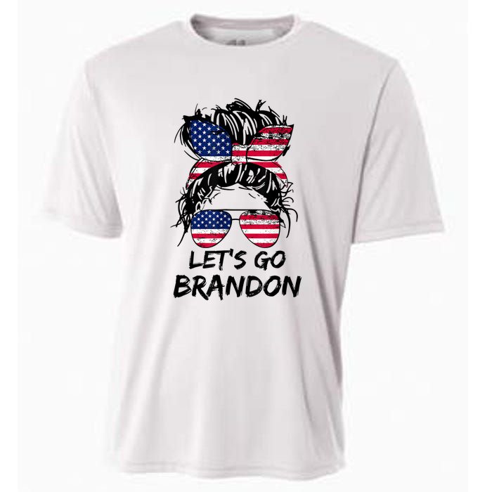 Let's Go Brandon Messy Bun America Flag Cooling Performance Crew T-Shirt