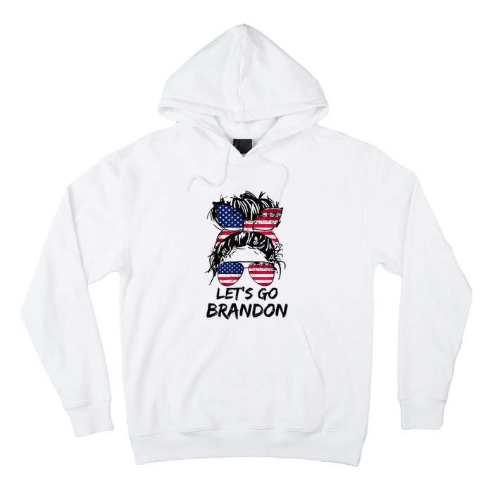 Let's Go Brandon Messy Bun America Flag Hoodie