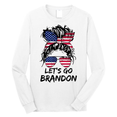 Let's Go Brandon Messy Bun America Flag Long Sleeve Shirt