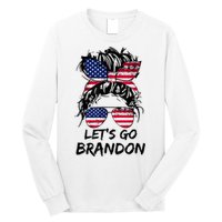 Let's Go Brandon Messy Bun America Flag Long Sleeve Shirt