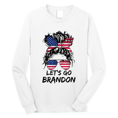 Let's Go Brandon Messy Bun America Flag Long Sleeve Shirt