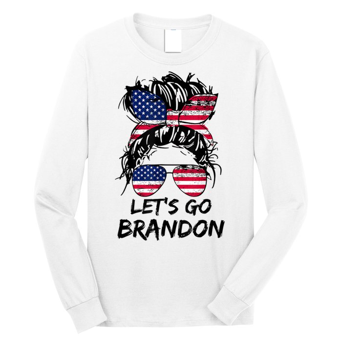 Let's Go Brandon Messy Bun America Flag Long Sleeve Shirt