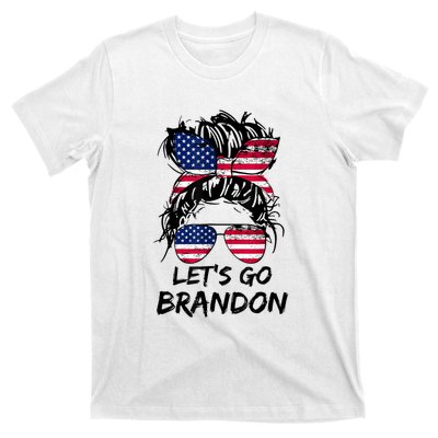 Let's Go Brandon Messy Bun America Flag T-Shirt