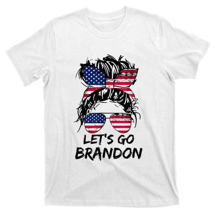 Let's Go Brandon Messy Bun America Flag T-Shirt