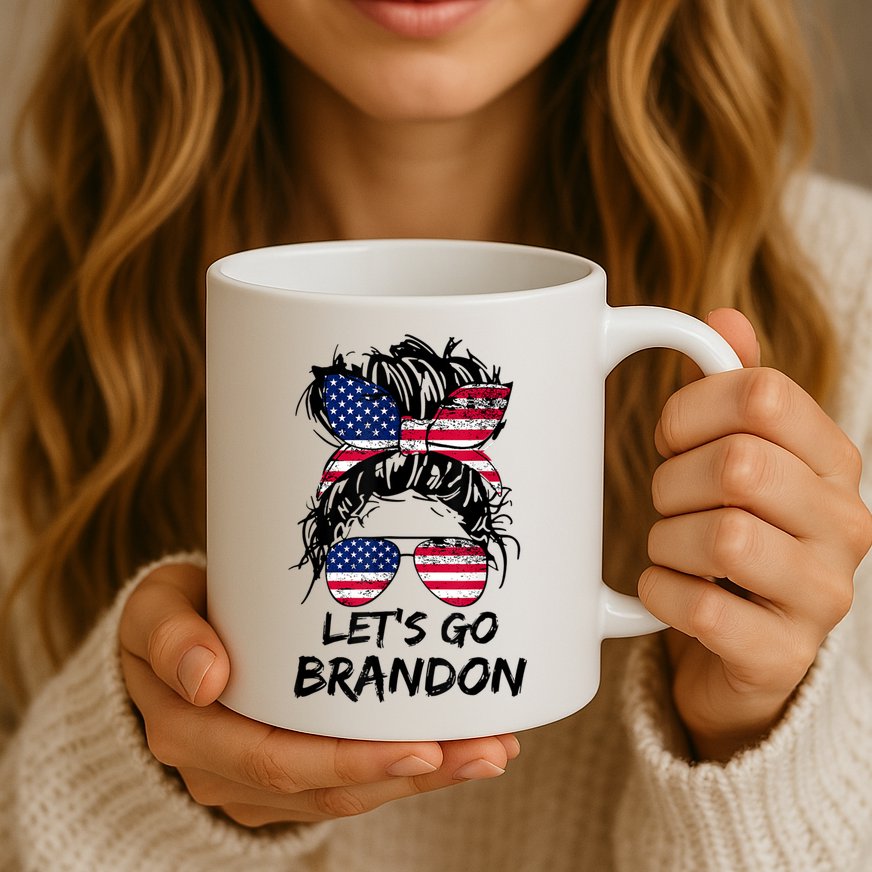 Let's Go Brandon Messy Bun America Flag Mug