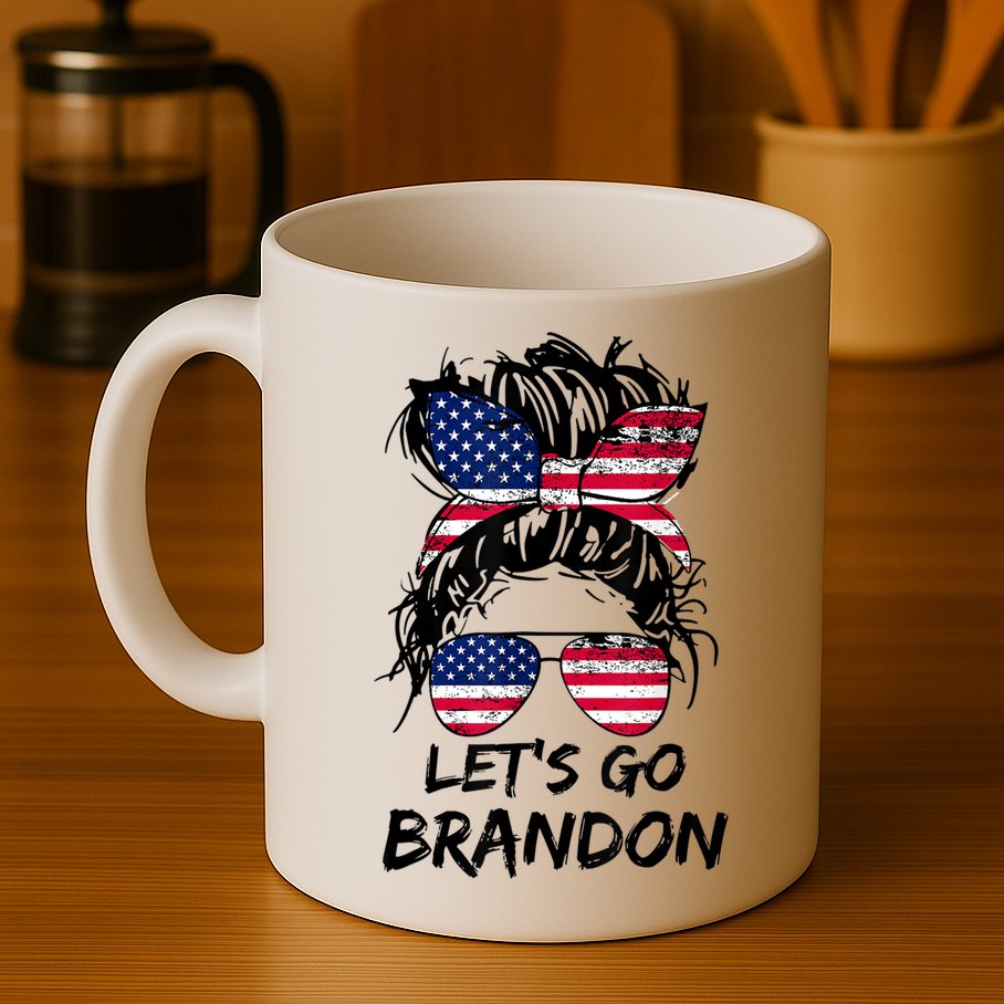 Let's Go Brandon Messy Bun America Flag Mug
