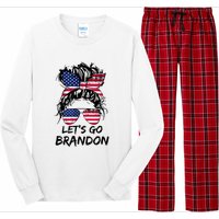 Let's Go Brandon Messy Bun America Flag Long Sleeve Pajama Set